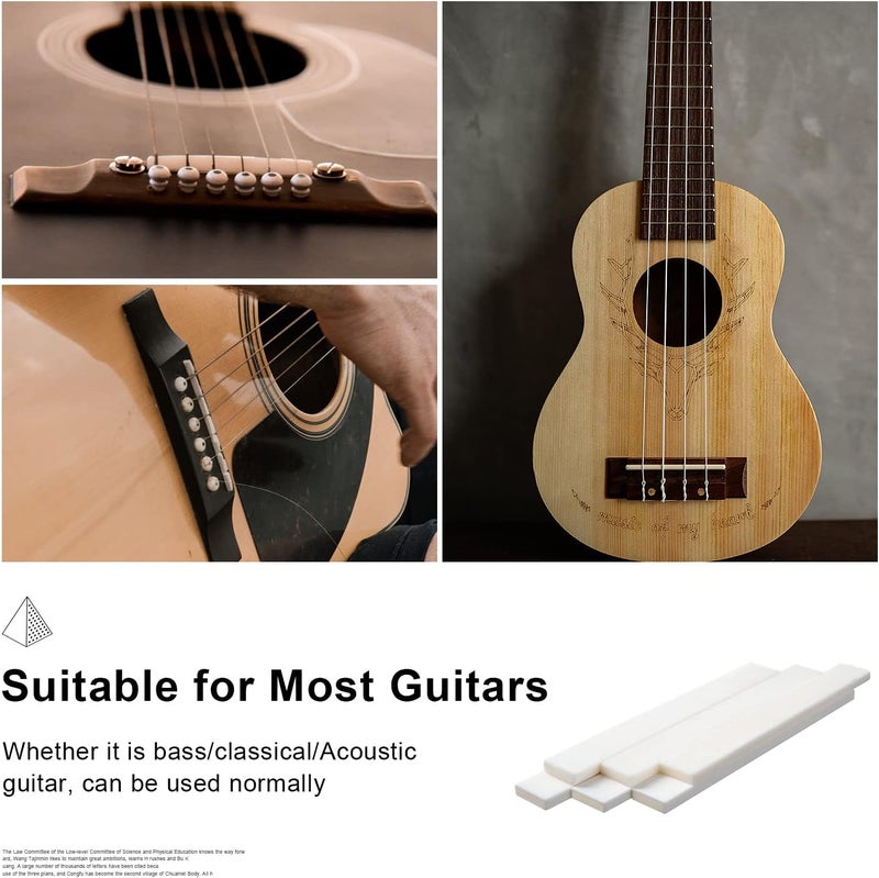 MAXCHEER 6 String Acoustic Guitar Bone Bridge Saddle and Nut Made of Real Bone with 2pcs Sandpaper(6Pcs Saddle) - Image 5